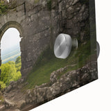 Acrylic print of large abstract wall art depicting ancient ruins in muted earth tones, ideal for dining room decor.