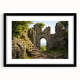 Extra large abstract art print of ancient ruins in vibrant, colorful hues on a black framed canvas.