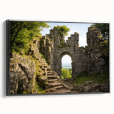 Black and white framed canvas of ancient ruins in a vintage poster style, suitable for bedroom decor.