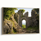 Framed canvas featuring ancient ruins in black and gold, ideal for bedroom wall decor.