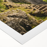 Art deco poster of ancient ruins in muted earth tones on rolled canvas, suitable for dining room or bathroom.