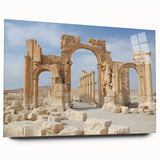 Acrylic glass print of ancient ruins in neutral tones, suitable for bedroom or dining room decor.