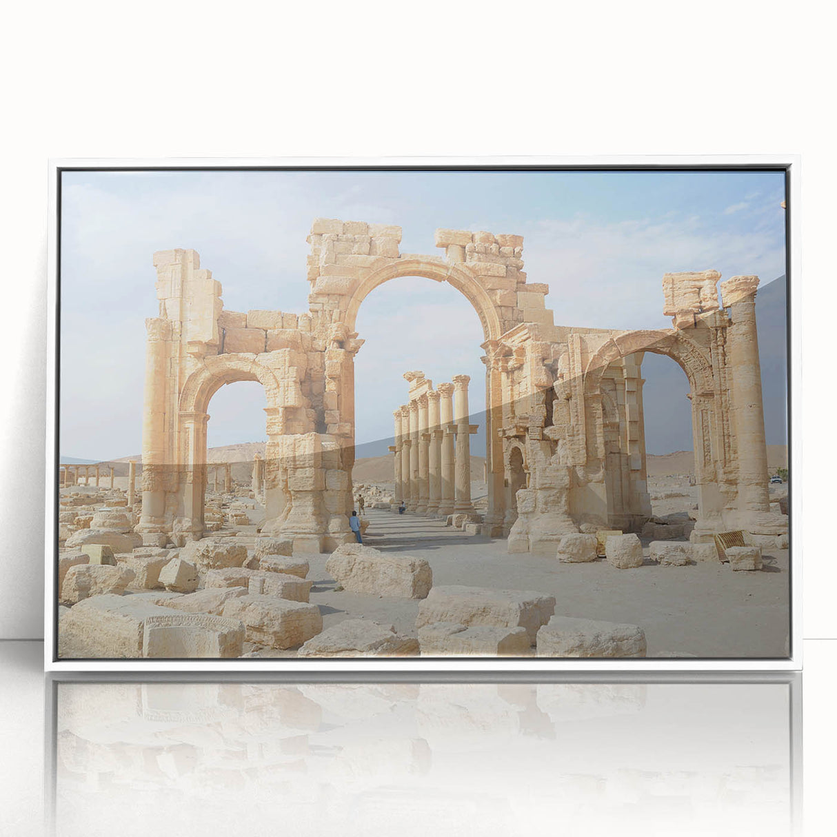 Framed acrylic print of ancient ruins in monochrome tones, suited for modern art wall decor.