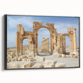 Black and white framed canvas depicting ancient ruins in a vintage poster style, suitable for bedroom wall decor.