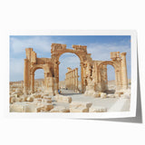 Rolled print of ancient ruins in soft earth tones, suitable as extra large wall art for dining rooms.