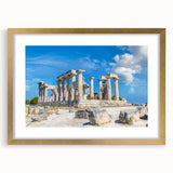 Extra large wall art featuring abstract textured design of ancient ruins in muted earth tones, framed in gold.