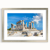 Textured art print of ancient ruins in muted earth tones on a framed canvas, ideal for bedroom art.
