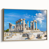 Framed canvas of ancient ruins in black and gold, vintage poster style, ideal for bedroom wall art.