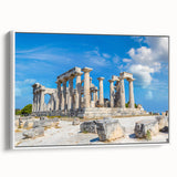 Vintage poster art of ancient ruins in colorful hues on extra-large framed canvas, ideal for living room decor.