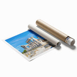 Extra large rolled print of ancient ruins in muted earth tones, ideal for classy bathroom or large living room decor.