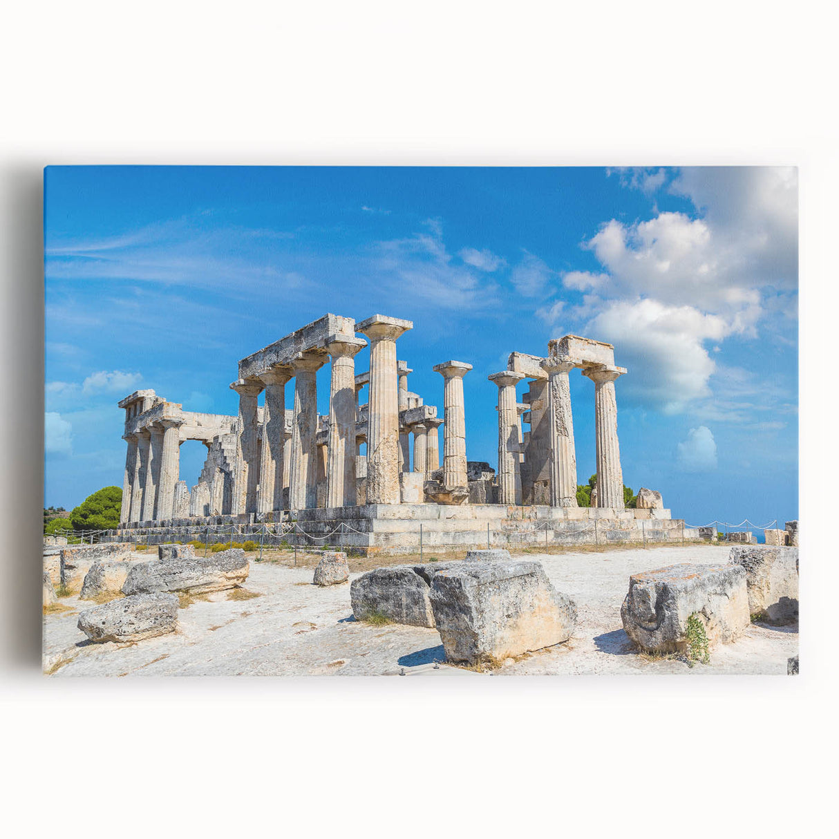 Black and white print of ancient ruins on stretched canvas, suitable as large kitchen or bedroom wall art.