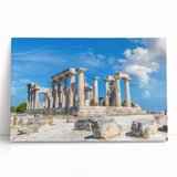 Black and white print of ancient ruins on stretched canvas, ideal for kitchen wall art.