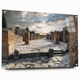 Acrylic print of ancient ruins in muted earth tones, suitable for bedroom or dining room decor.