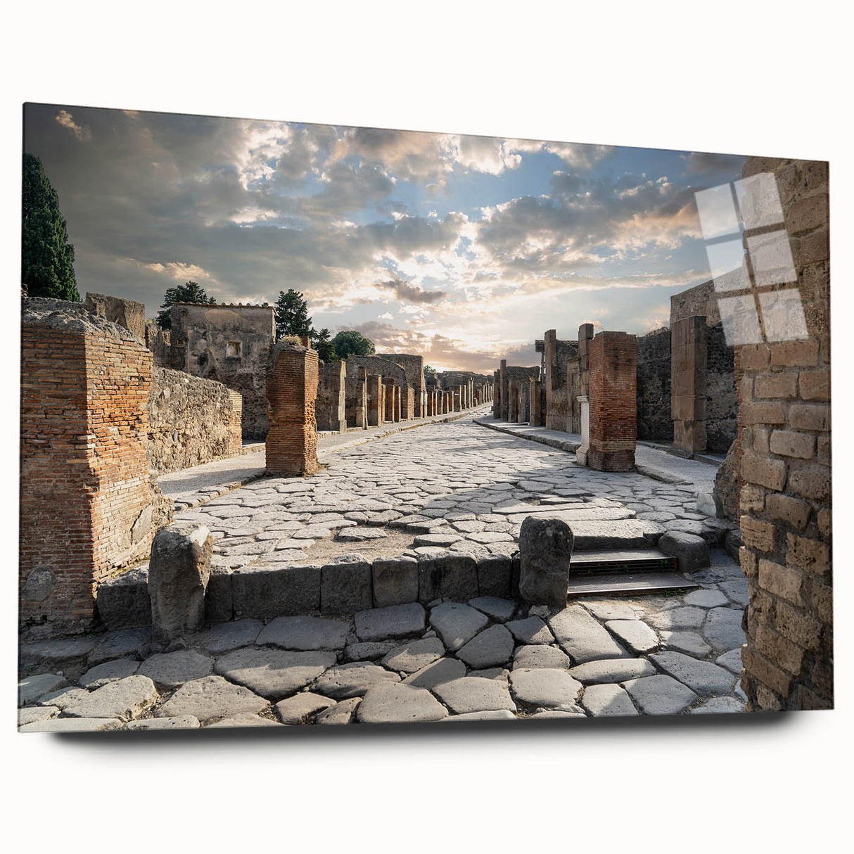 Acrylic print of ancient ruins in muted earth tones, ideal for bedroom or dining room art.