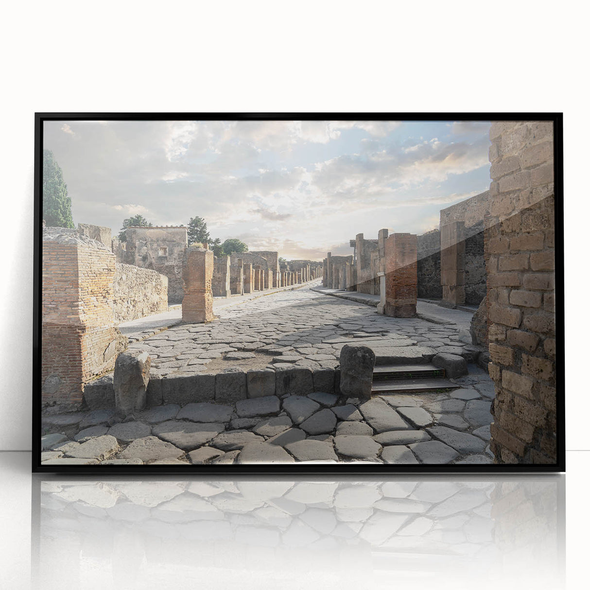 Large abstract wall art depicting ancient ruins in muted earth tones on a framed acrylic.