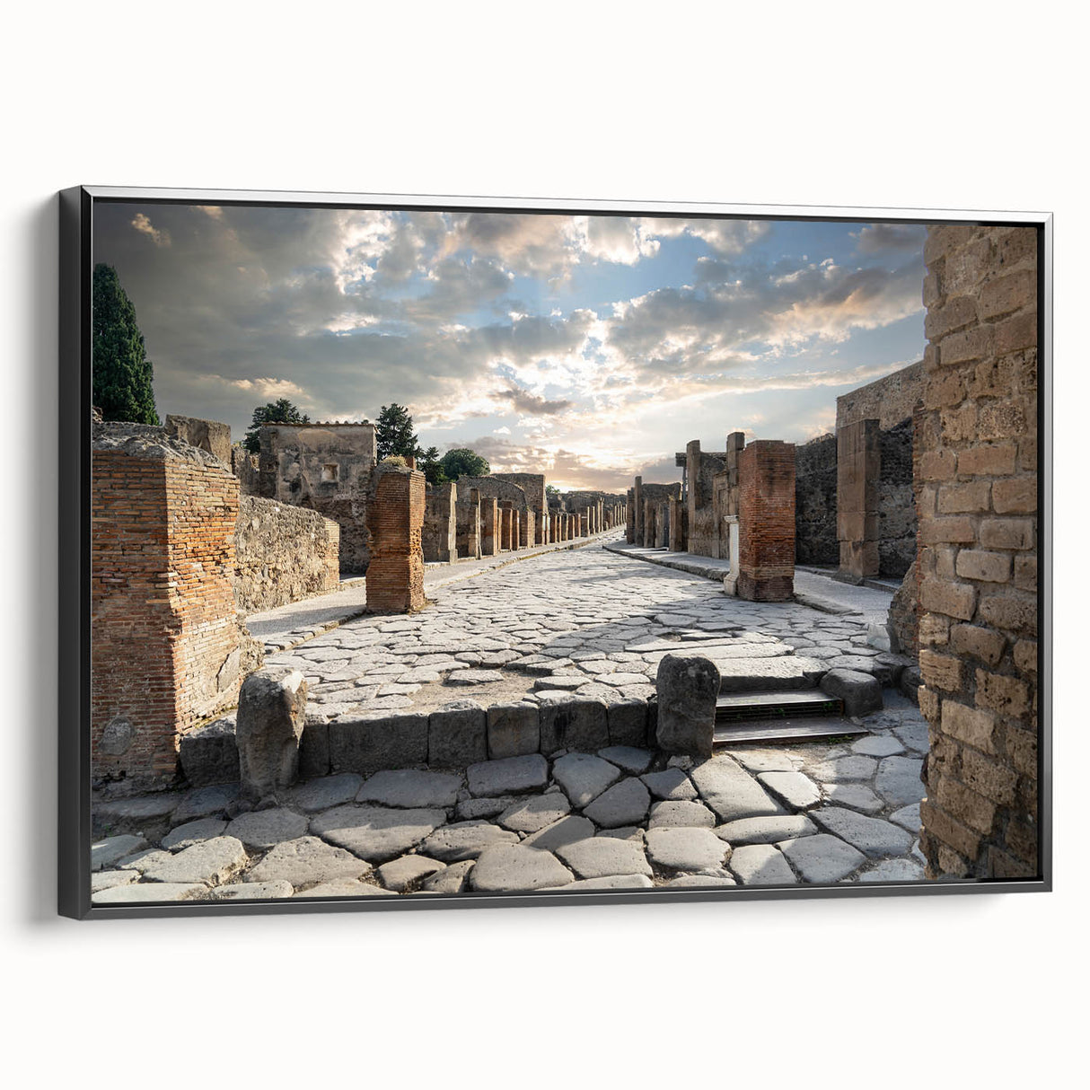 Black and white framed canvas depicting ancient ruins, ideal for bedroom wall decor.