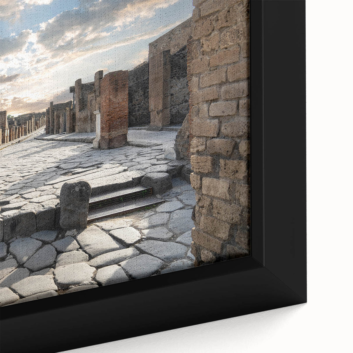 Extra large framed canvas featuring a close-up of ancient ruins in textured black and colorful art.