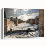 Framed canvas wall art featuring ancient ruins landscape in muted earth tones, suitable for bedroom decor.