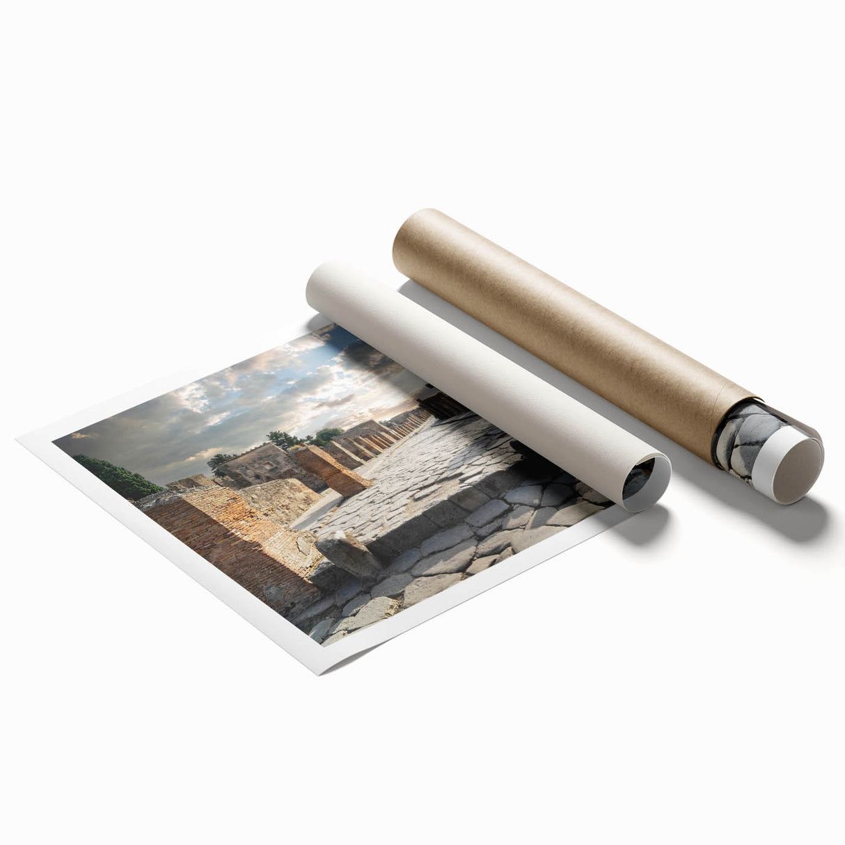 Extra large rolled print featuring ancient ruins in muted earth tones, ideal for classy bathroom wall art.