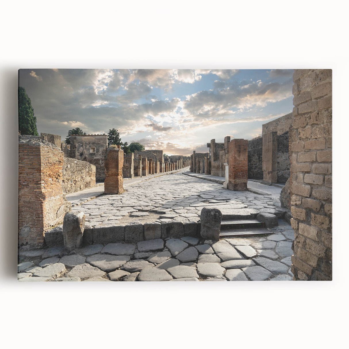 Black and white image of ancient ruins on a stretched canvas, suitable as large kitchen wall art.