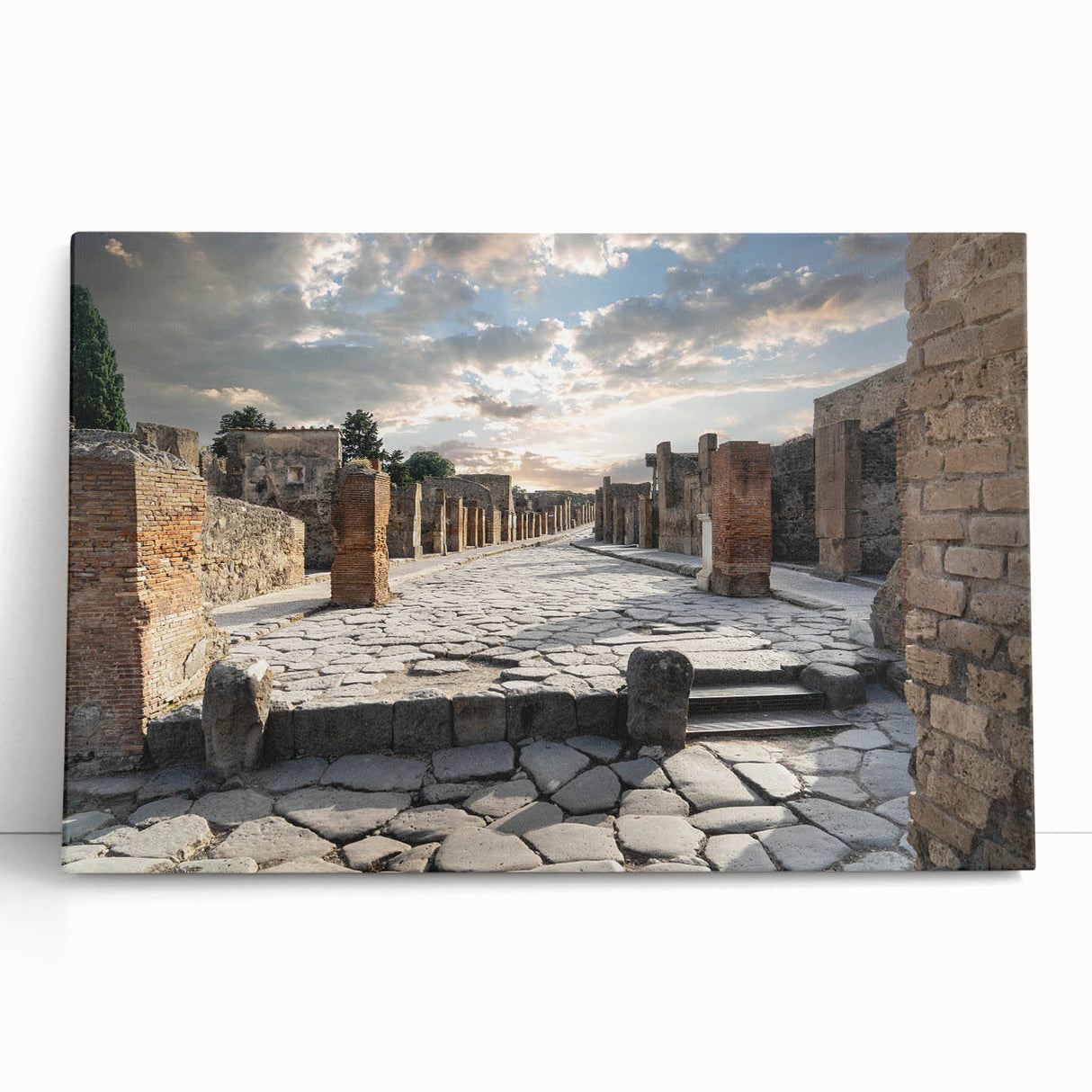 Black and white print of ancient ruins on a large stretched canvas, suitable for kitchen wall art or bedroom decor.
