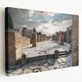 Side view of a stretched canvas featuring ancient ruins architecture in earth tones, ideal for kitchen wall art.