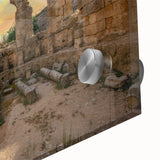 Mid-century modernist large abstract art of ancient ruins in muted earth tones, acrylic print, ideal for dining room art.