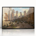 Large abstract wall art of ancient ruins in muted earth tones, framed in black acrylic, suitable for modern art wall decor.