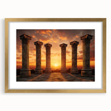 Extra large wall art featuring textured abstract art prints of ancient ruins in gold frame, ideal for living room decor.