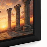 Extra large framed canvas featuring textured, colorful art of ancient ruins in black, ideal for living room decor.