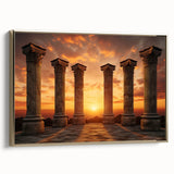 Framed canvas of ancient ruins in colorful art style, ideal for adding a vintage touch to any room.