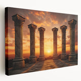Ancient ruins depicted in muted earth tones on a large stretched canvas, suitable for kitchen wall art.