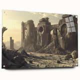 Acrylic print of ancient ruins in muted earth tones, ideal for dining room decor.
