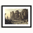 Extra large abstract art print depicting colorful, textured ancient ruins on a black framed canvas.