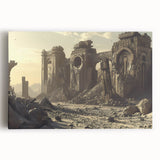 Black and white photo of ancient ruins on large stretched canvas, suitable for kitchen wall art.