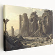 Side view of a stretched canvas featuring an ancient ruins design in earthy tones, ideal for kitchen wall art.