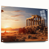 Acrylic print of ancient ruins in muted earth tones, ideal for dining room or bedroom decor.