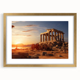 Extra large wall art featuring abstract art prints of ancient ruins in textured gold, ideal for living room decor.