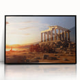 Large abstract wall art depicting ancient ruins in muted earth tones, framed in black acrylic.