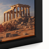 Framed canvas depicting ancient ruins in textured black with colorful accents, ideal for large living room walls.