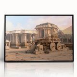 Large abstract wall art of ancient ruins in muted earth tones on framed acrylic, suitable for a modern living room.