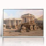 Art deco poster of ancient ruins in muted earth tones, framed in white acrylic, ideal for modern art wall decor.