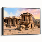 Black and white framed canvas of ancient ruins in a vintage poster style, ideal for bedroom wall decor.