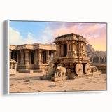 Vintage poster art depicting ancient ruins in colorful hues on a large framed canvas, suitable for living room decor.