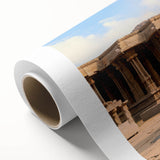 Art deco poster of ancient ruins in muted earth tones on rolled canvas, ideal for nursery wall art.