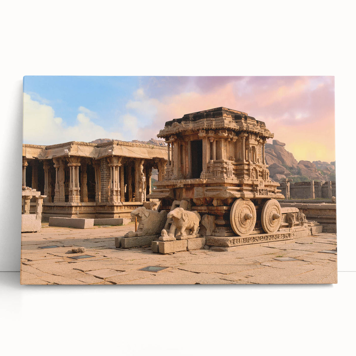 Black and white photograph of ancient ruins on a large stretched canvas, ideal for kitchen wall art or bedroom ambiance.
