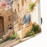 Acrylic print of abstract ancient ruins in earthy tones, ideal for dining room art in a mid-century modernist style.