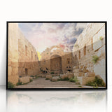 Large abstract wall art depicting ancient ruins in muted earth tones on a framed acrylic, ideal for modern art wall decor.
