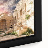 Extra large black wall art featuring textured, colorful ancient ruins on a framed canvas, ideal for living room decor.