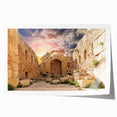 Rolled print of ancient ruins in muted earth tones, suitable for art wall dining room or large bathroom decor.